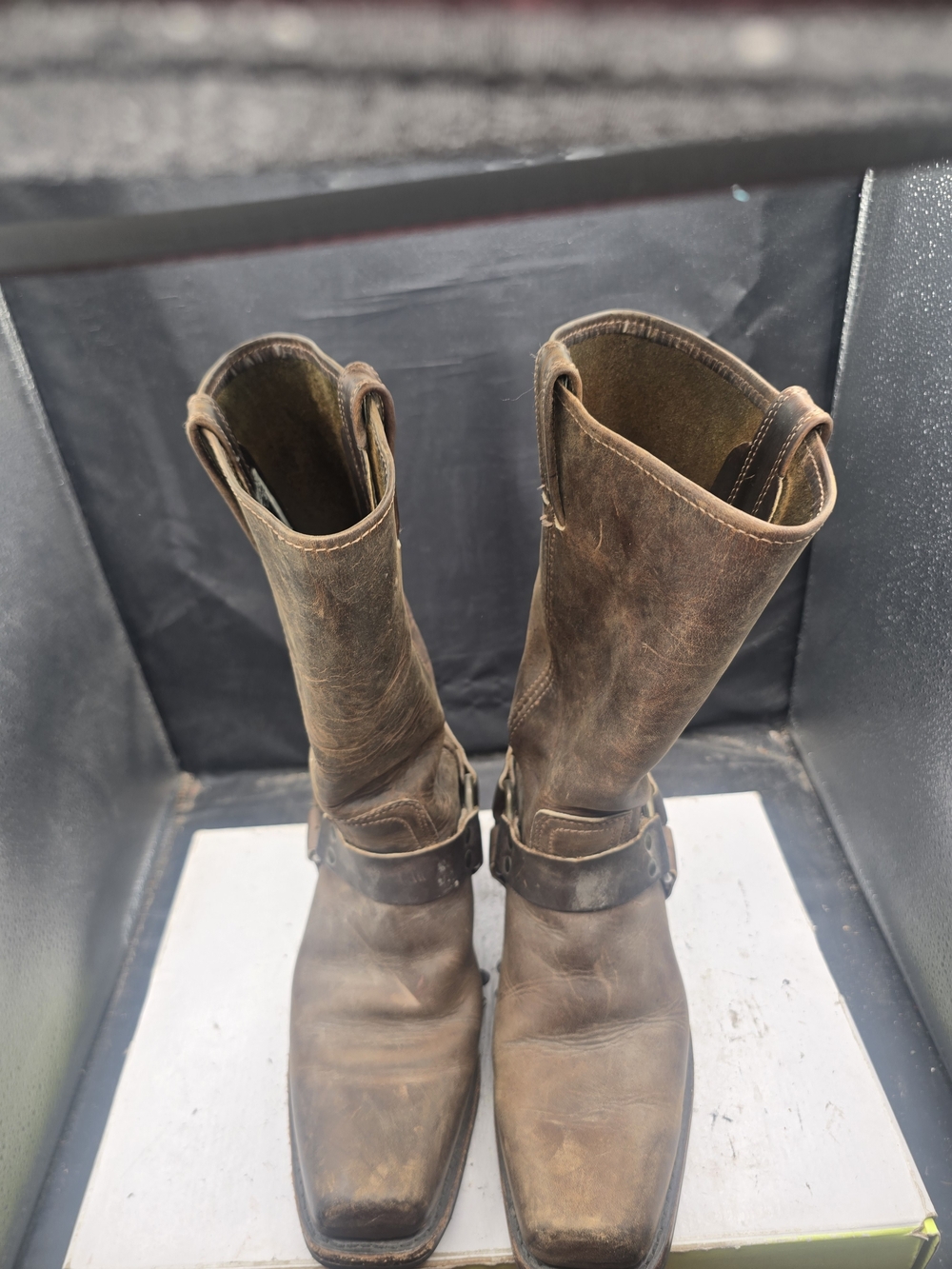Frye Brown Leather Moto Harness Boots